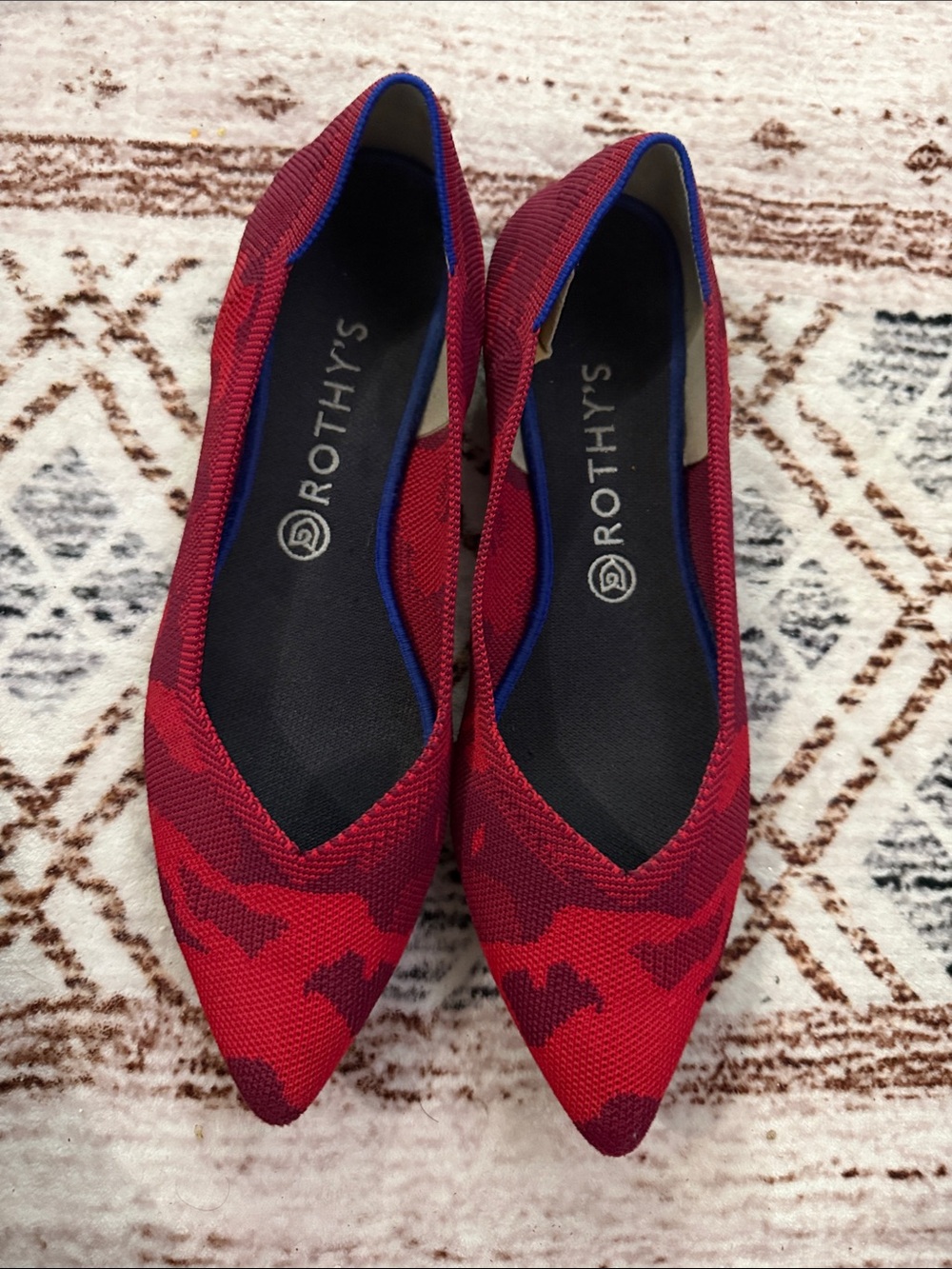 Rothy's Women's Red Knit Pointed Flats with Dark Red Accents